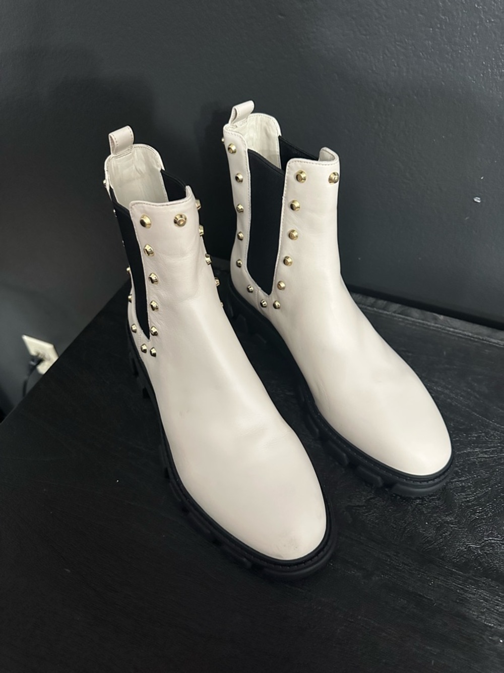 Michael Kors White Leather Studded Chelsea Booties